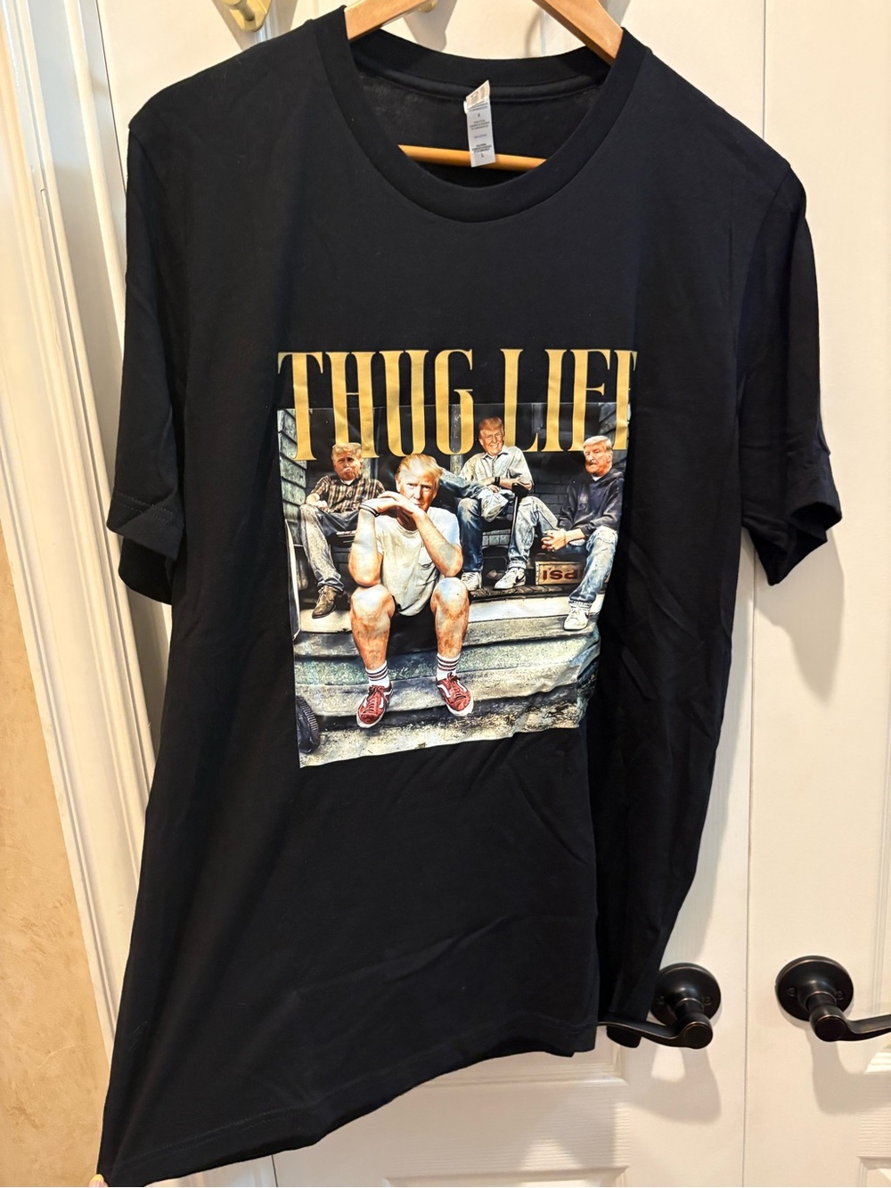 Black 'Thug Life' Graphic Short Sleeve Tee - Casual Crew TRUMP
